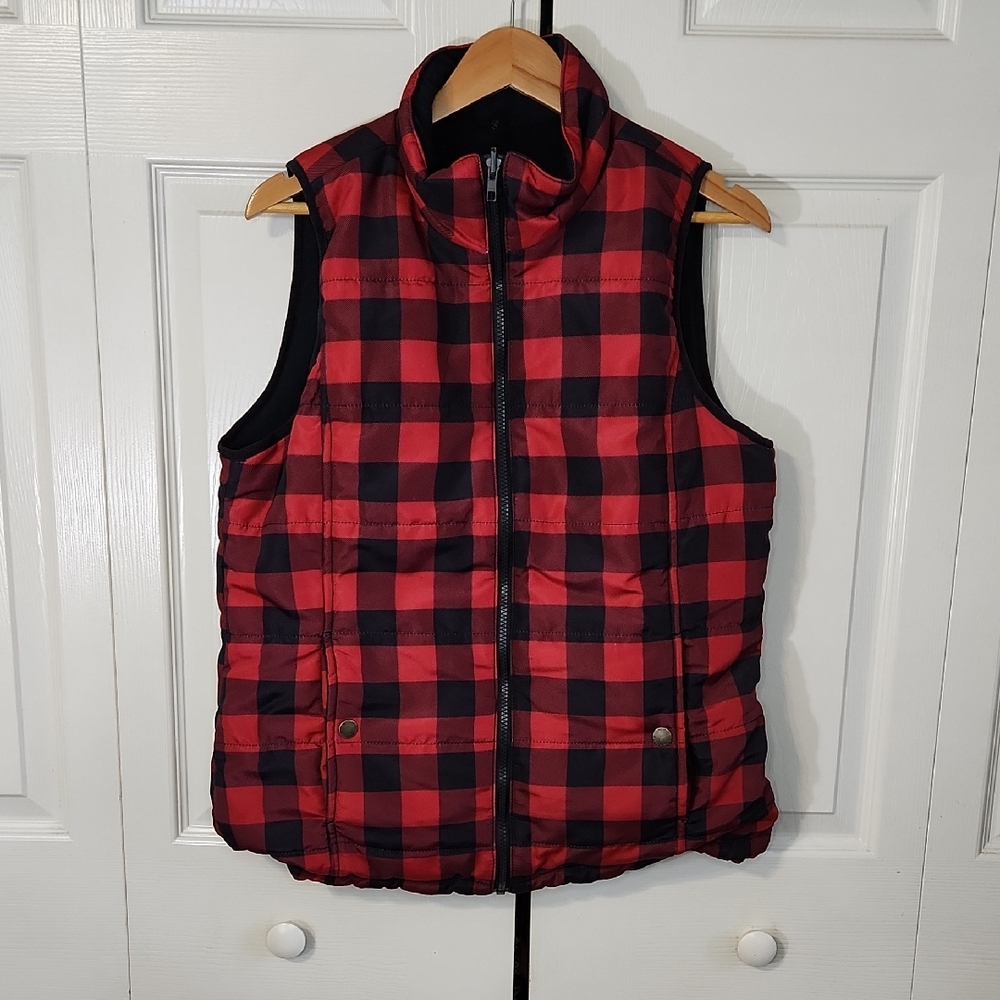 Lincoln‎ Outfitters Womens Red & Black Plaid/Checkered Puffer Vest Size Med Gorp